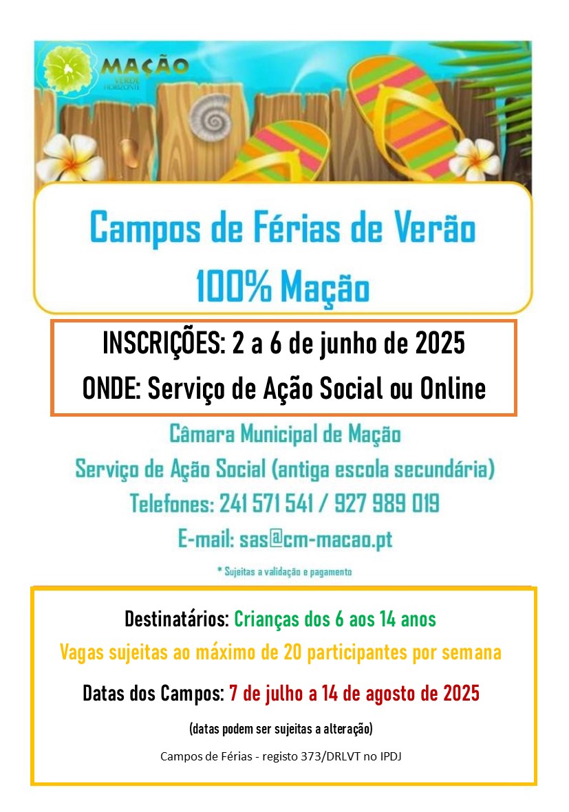 INSCRIÇÕES CAMPOS DE FÉRIAS DE VERÃO